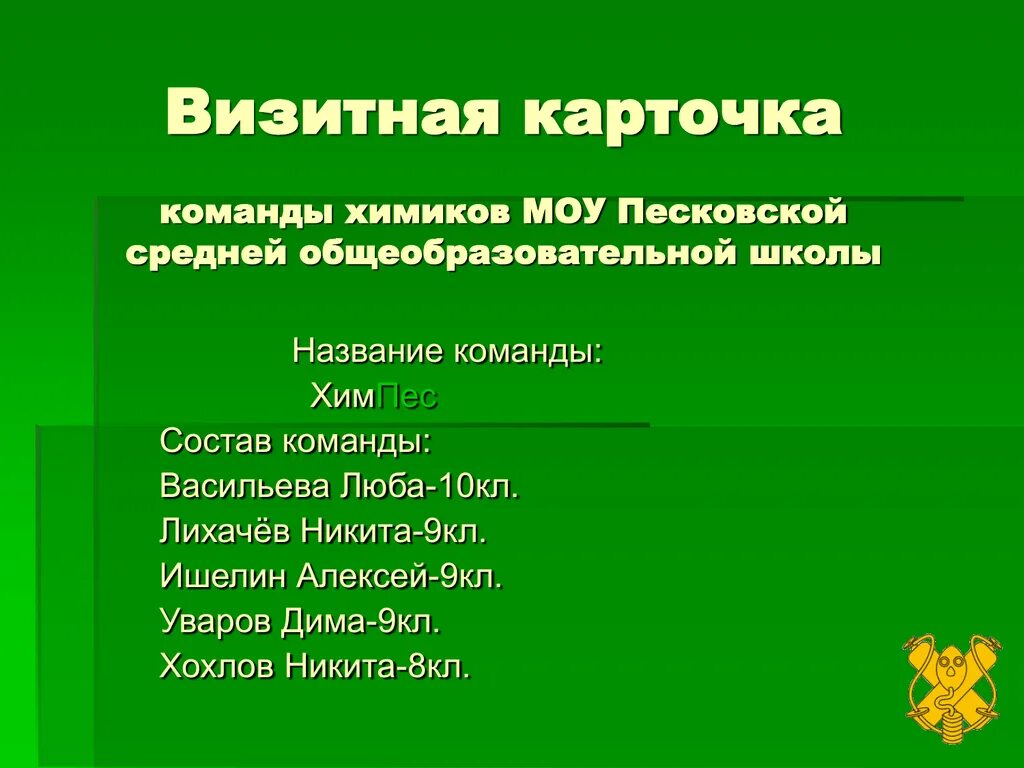 Визитка команды первых