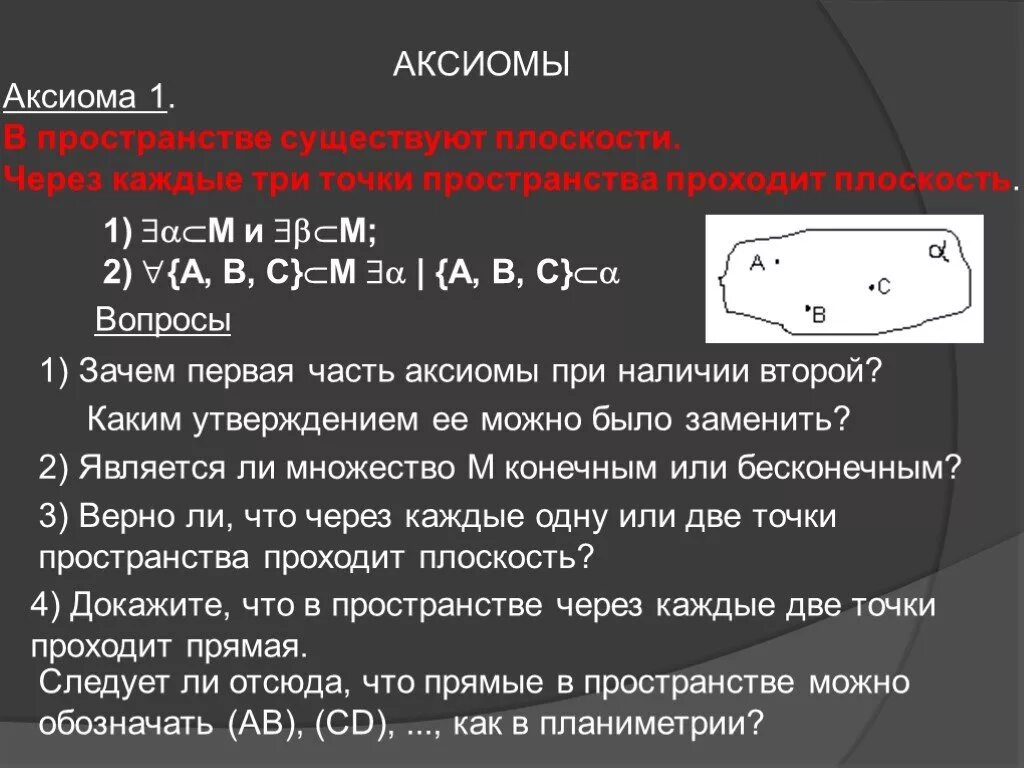 Аксиома 1 примеры