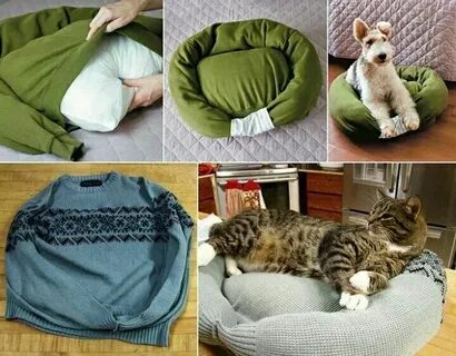 Лежанка для кошки из старого свитера