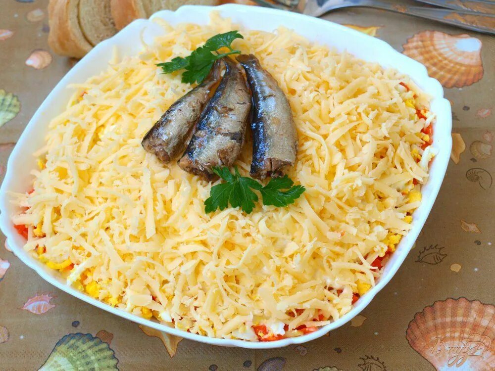 Рецепт салата сыр шпроты