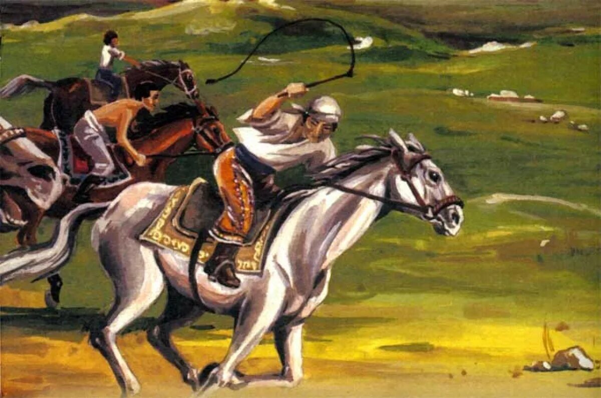 Байга игра казахская Национальная. Картина бәйге. Байга картина. Казахская живопись историческая. Алу ойыны