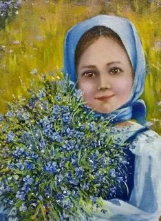 Картина девочка с голубыми