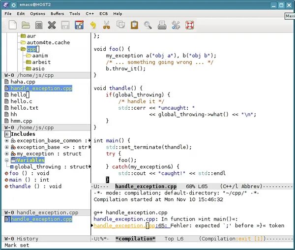 Compiler editor. EMACS C++ ide. Range based for c++. Copy Constructor c++. Linux Editor XML EMACS.