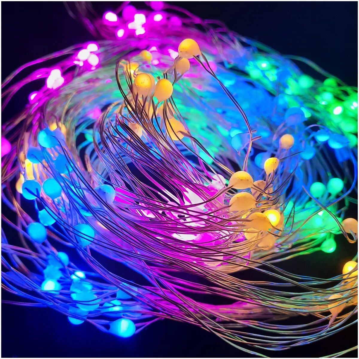 Гирлянда светодиодная, 5/10/20 м, медный провод, водонепроницаемая. Гирлянда светодиодная "роса100" 100led, 10м. Диодная гирлянда роса проволока 100 метров. Гирлянда нить росы 30 м. Гирлянда уличная led 20м, нить, 200 ламп (теплый белый), ip65, 220в.