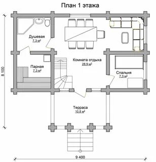 Баня с террасой и спальней