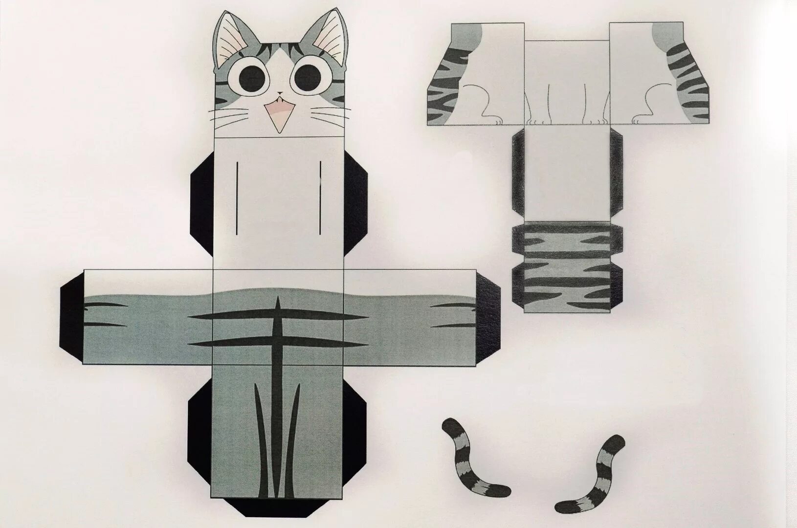Объемная кошка из бумаги. Бумажные фигурки. Развертка кота. Бумажные фигурки для склеивания. Поделки из бумаги схемы.