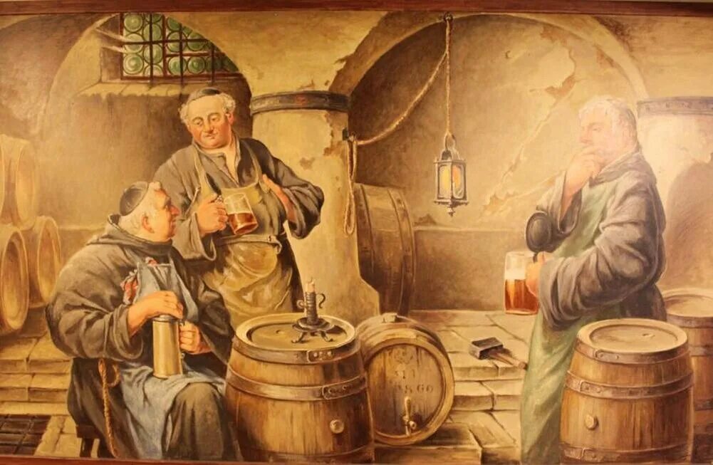 Пиво 19 век. Монахи Пивовары. Старинная пивоварня. Средневековая пивоварня.