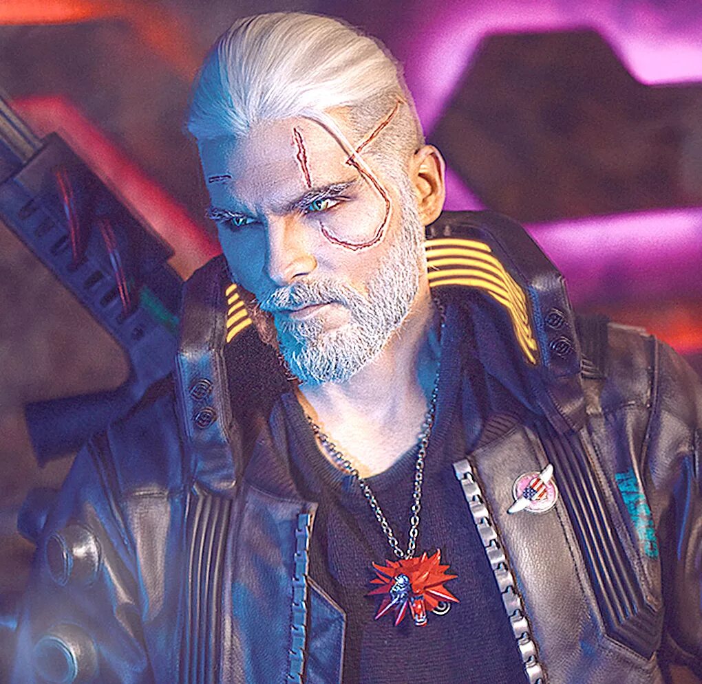 Cyberpunk witcher. Кибер ведьмак 2077. cyberpunk 2077 геральт. ведьмак в киберпанк 2077. геральт из ривии cyberpunk 2077.