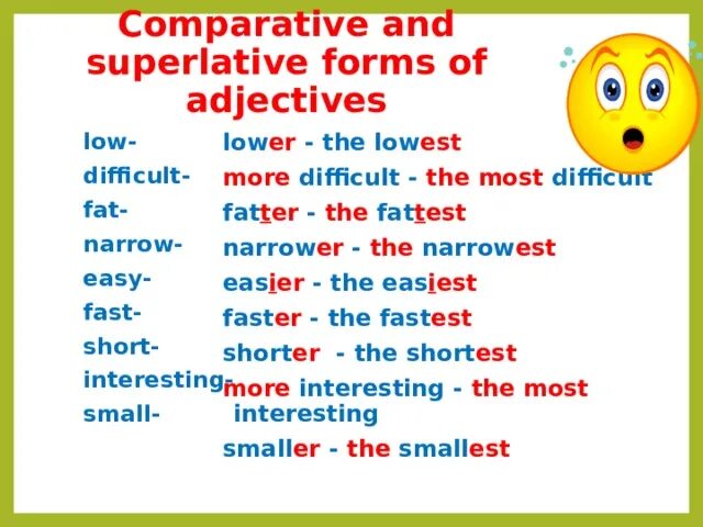 Difficult comparative form. Adjective Comparative Superlative таблица. Comparative and Superlative forms of adjectives. Superlative form of the adjectives. Comparative or Superlative form.