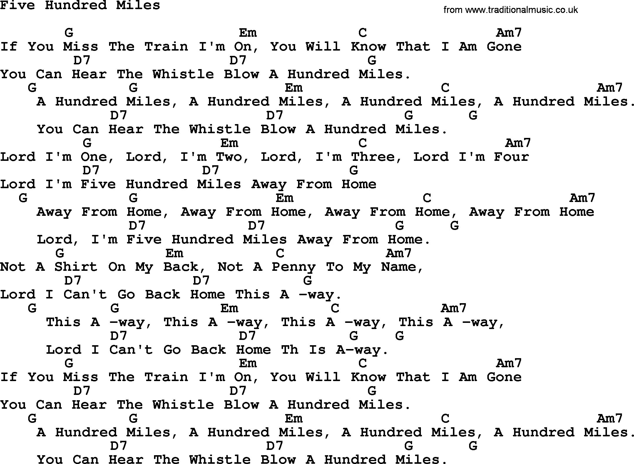 Перевод песни miles. Five hundred Miles. Five hundred Miles текст. Hundred Miles текст. Hundred Miles Ноты.