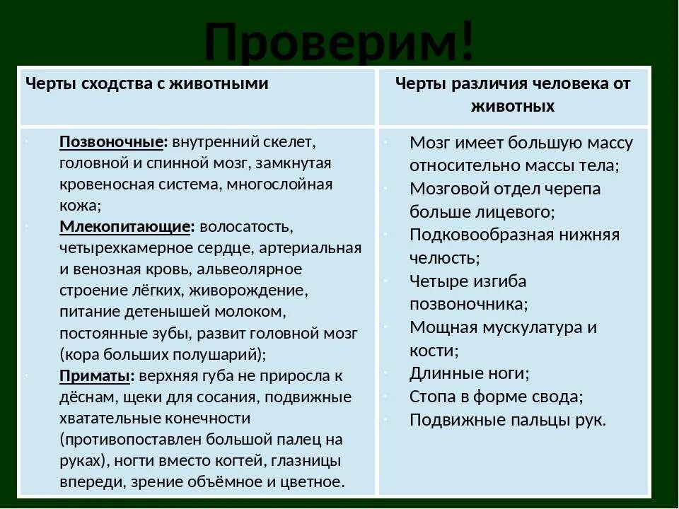 Выберите особенности отличающие. Сходства и различия человека и живого. Сходства и отличия человека и животных. Сходства и различия человека от животных. Черты сходства и различия человека и животных таблица.