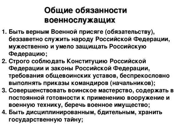 Обязанности военнослужащего. Обязанностивоенослужащего.