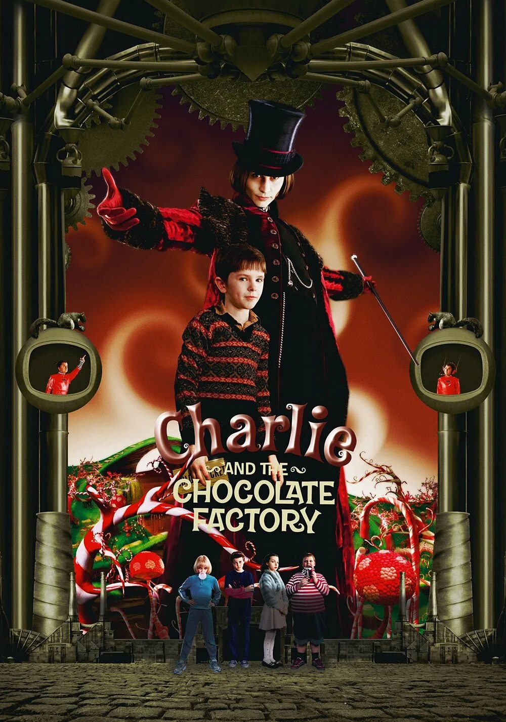 Сказка чарли и шоколадная фабрика. Чарли и шоколадная фабрика 2005. Charlie and the Chocolate Factory 2005 poster. Тим Бертон Чарли и шоколадная фабрика.