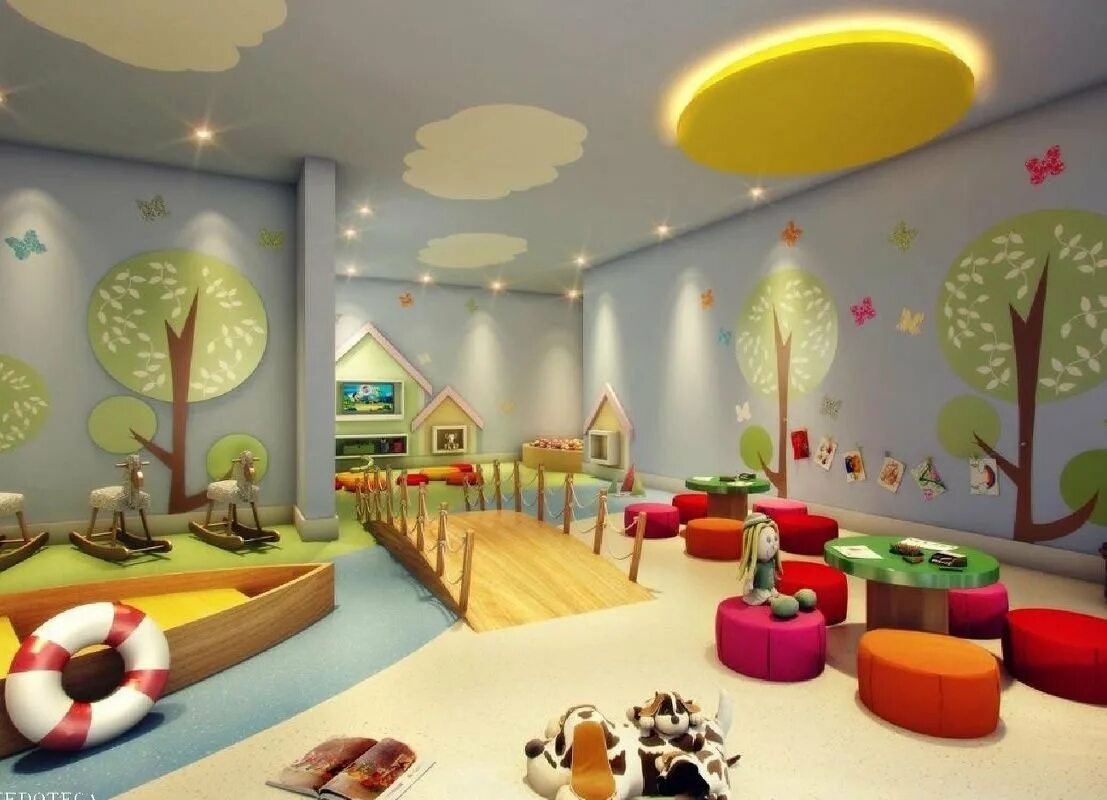 Какая игровая комната. Игровая комната для малышей. Игровая комната в детском саду. Интерьер игровой комнаты в детском саду. Современный интерьер детского сада.