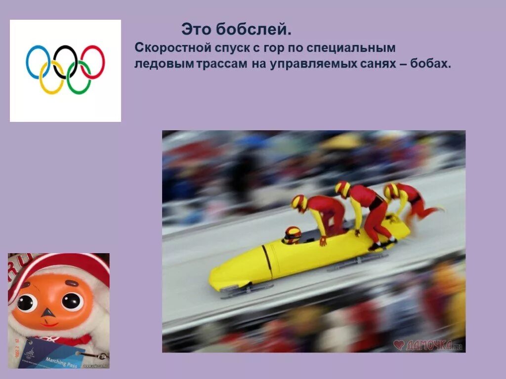 Зимние виды спорта бобслей. История развития бобслея. Как называется скоростной спуск на управляемых санях. Как называется скоростной спуск на управляемых санях. Соревнования на скоростному спуску на санях с колёсиками.