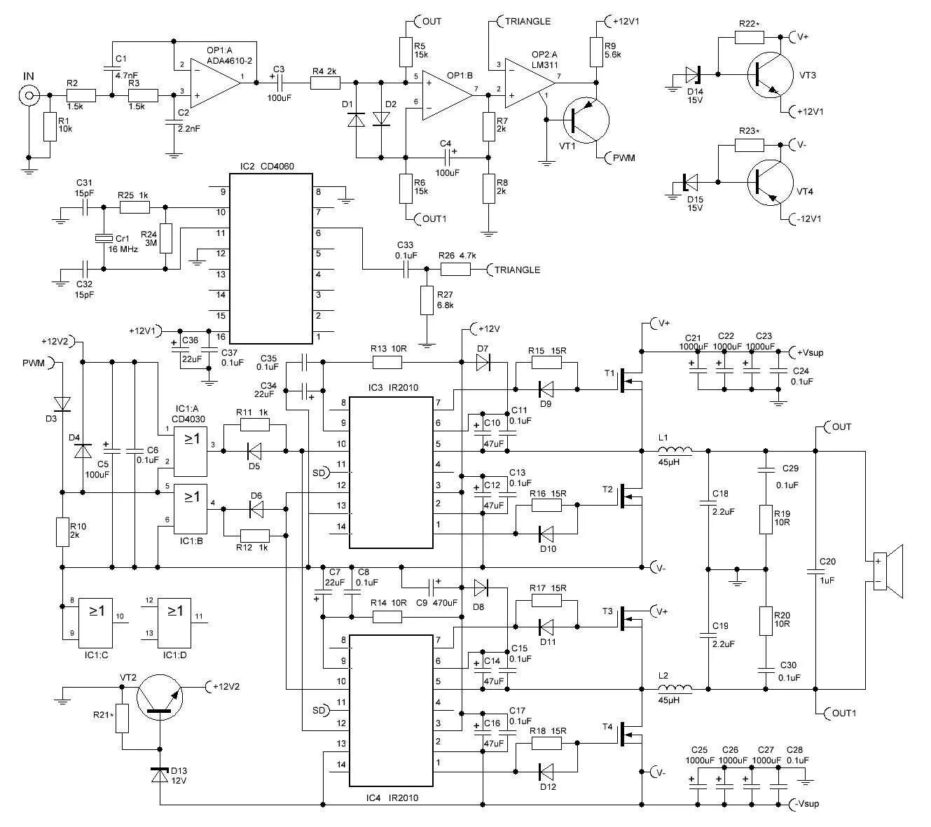 Irs2092s усилитель. Схема усилителя д класса на ir2153. Схема усилителя мощности класса d на транзисторах. Схема мостового усилителя класса d 1000 вт. Схема усилителя d.