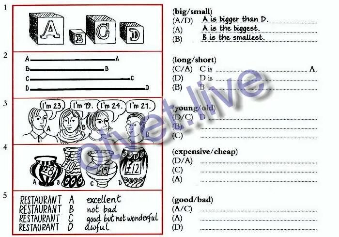 Compare the and write the sentences. Write sentences with comparatives older etc and superlatives the oldest etc 89.1.