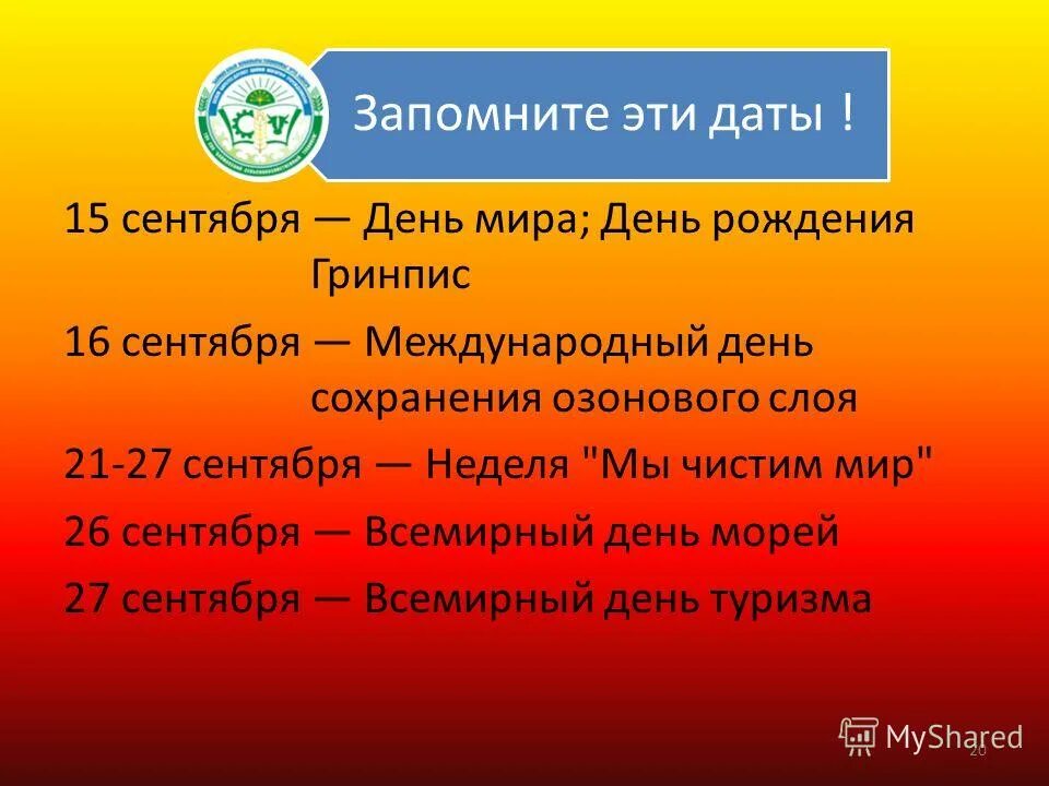 Даты 15 сентября