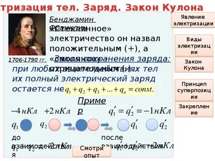 8 класс взаимодействие заряженных тел закон кулона