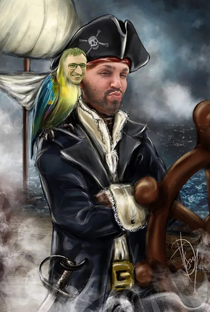 Портрет капитана Флинта. Пират с попугаем. Портрет пирата. Капитан с попугаем.