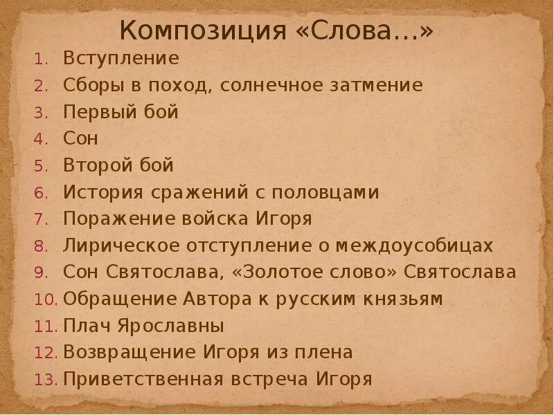 Последовательность событий в слове. Композиционный план слово о полку Игореве. Композиционные части слово о полку Игореве. Композиция слова о полку Игореве план. План произведения слово о полку Игореве.