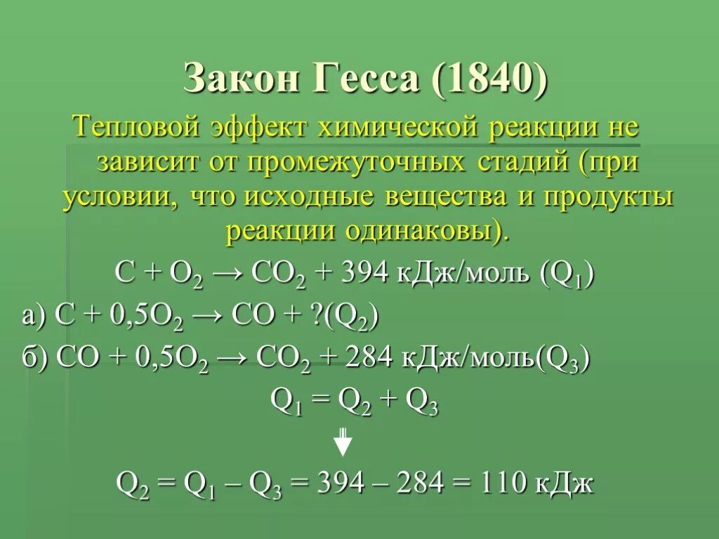 Закон Гесса тепловой эффект химической реакции. Тепловой эффект химической реакции не зависит от. Закон Гесса в химии. Тепловой эффект реакции закон Гесса.