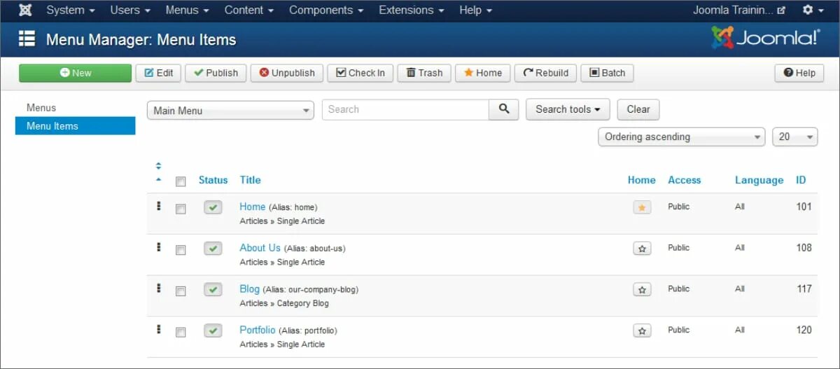 User menu