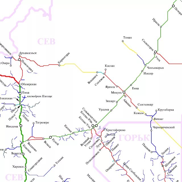 Жд дороги на карте. Схема РЖД Северной железной дороги. Северная железная дорога карта со станциями. Северная железная дорога схема со станциями. Схема ж.д.станции Архангельск.