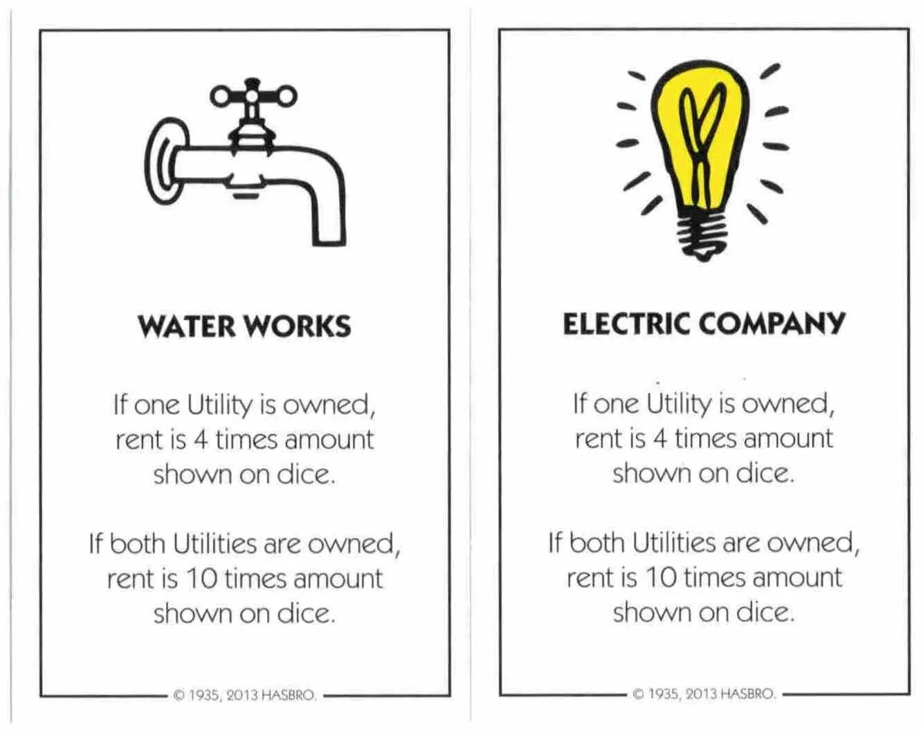 Utility card. Карточка водопровод монополия. electric company монополия. карточка монополия электричество. water card.