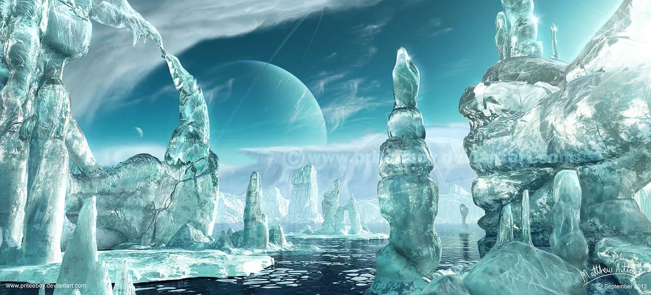 Ледяная Планета. Ледяной мир фантастика. Пейзаж ледяной планеты. Ледяное царство.