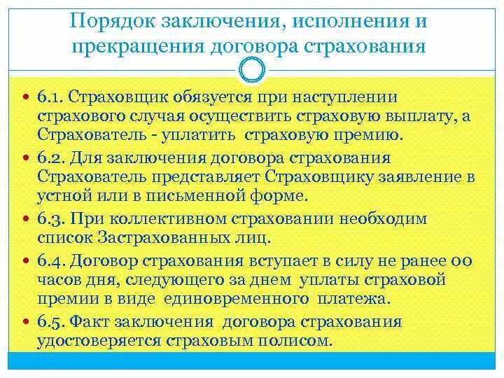 Правила заключения страхового договора. Порядок заключения договора страхования. Порядок прекращения договора страхования. Порядок заключения и исполнения договоров. Порядок заключения и прекращения договора.