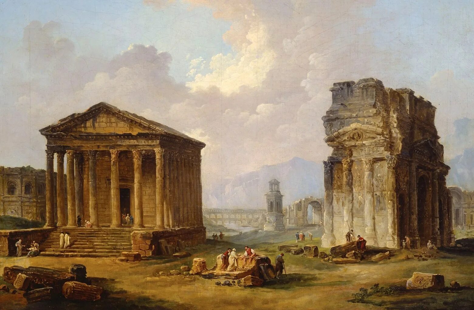 Гюбер робер (hubert robert, 1733-1808, french). Юбер робер (1733–1808). Древний рим храм мезон карре. Гюбер робер живопись. Мезон карре римский храм.