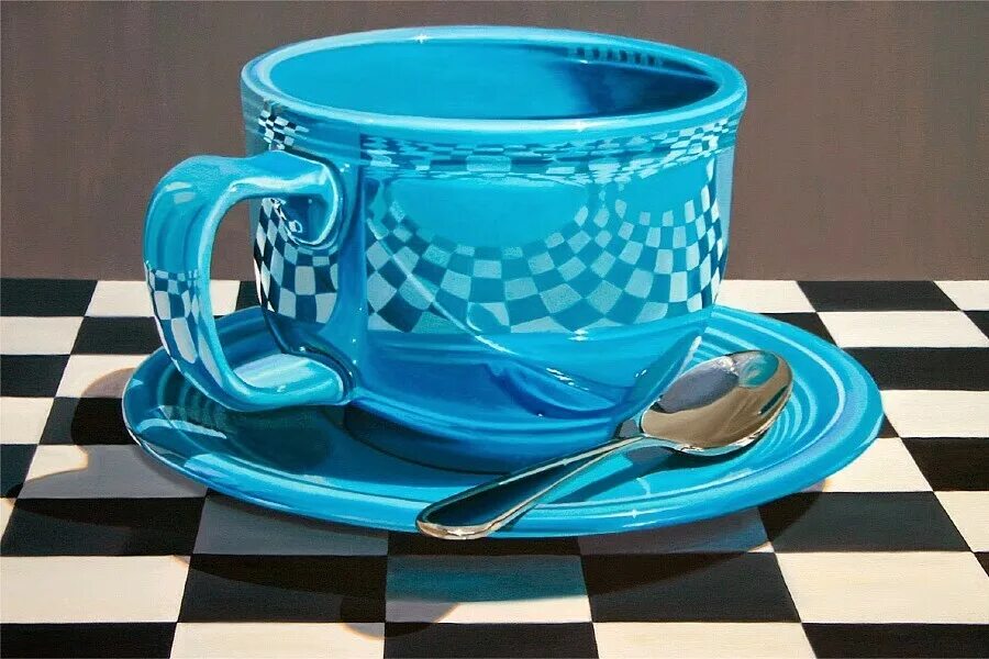 Громадная голубая чаша. Daryl Gortner художник гиперреализм. Современные чашки. Синяя чаша. Синие чашки в живописи.