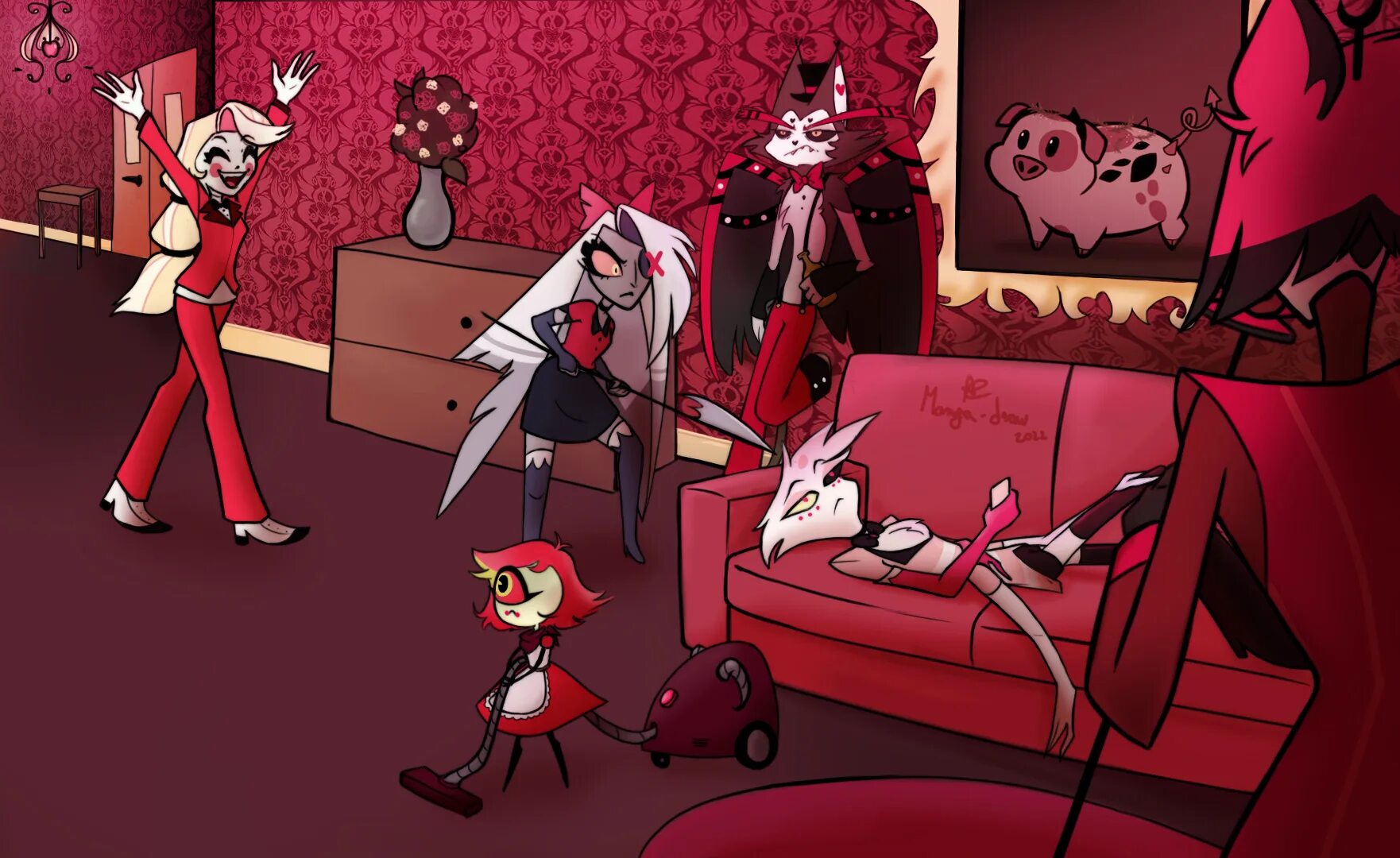 Отель хазбин 1 на английском. Niffty Hazbin. Husk Hazbin Hotel. Hazbin Hotel ангелы. Hazbin Hotel Niffty.