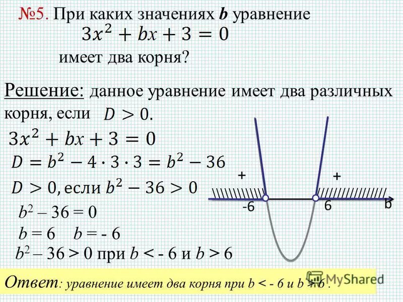 Определи при каких значениях b прямая. При каких значениях параметра уравнение имеет. Уравнение имеет два корня.