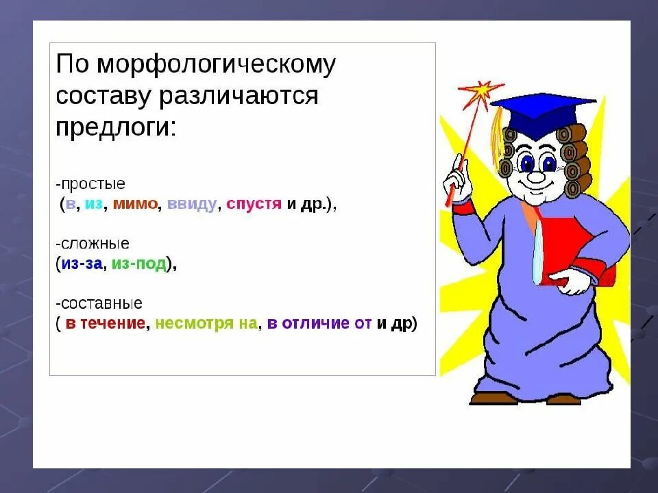 Мимо какой предлог. Морфологический состав предлогов. простые и составные предлоги. простые по составу предлоги. мистер предлог.
