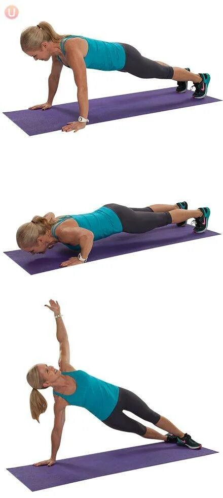 Упражнение т. Отжимания с гантелями. Тяга т-грифа к поясу. Статические упражнения с гантелями. Планка с касанием ноги.