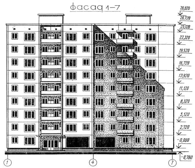 Пример панельного дома. Высота панельной 5 этажки. Многоэтажный панельный дом 16 этажей. Высота панельной девятиэтажки. Фасад многоэтажного здания чертеж.