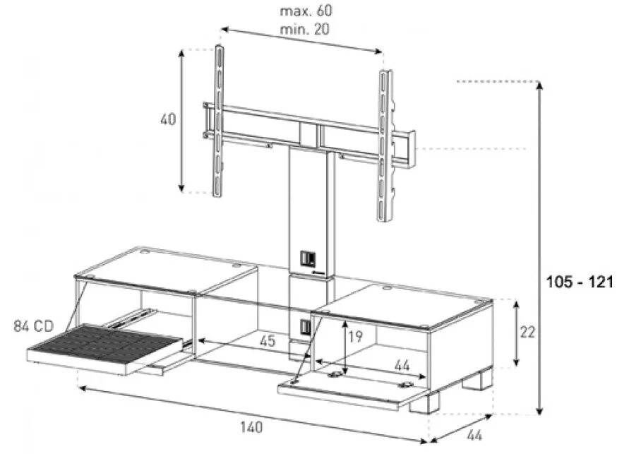 Высота телевизора в зале. Sonorous тумбы под телевизор с кронштейном. Sonorous SP 100 HBLK. Sonorous pl 3150b-HBLK 140х44х42 см. Высота подвеса тумбы для телевизора.
