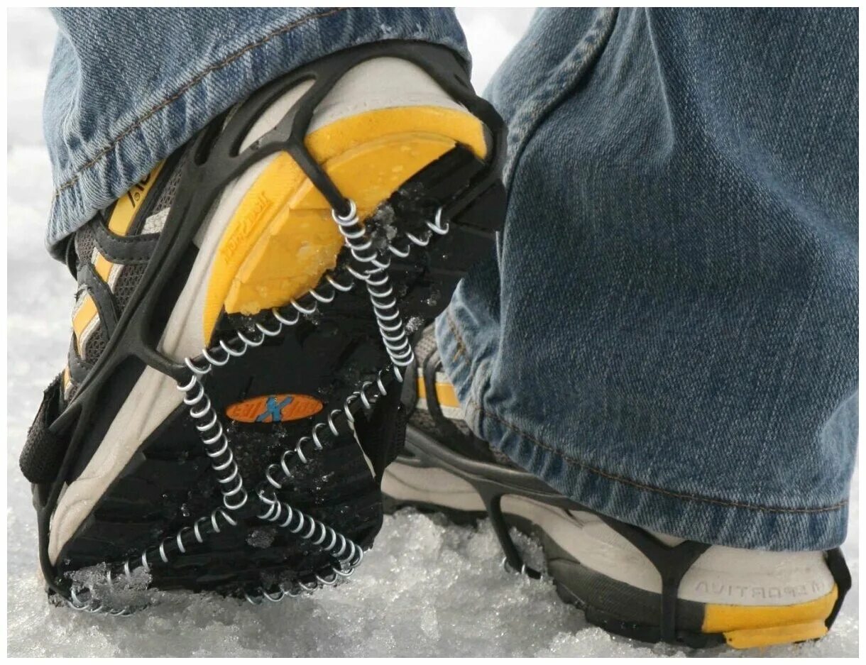 Как одеть ледоходы. Ледоступы Yaktrax. Шипы для обуви Hanimex ez Spikes. Ледоходы металлическая пружина-спираль. Ледоходы зимняя подкова-4.