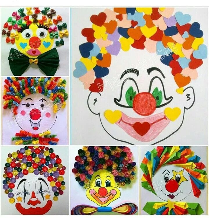 Поделки на день смеха в детском саду. Клоун поделка из бумаги. Аппликация "клоун". Весёлая аппликация "клоун". Лицо клоуна для поделок.