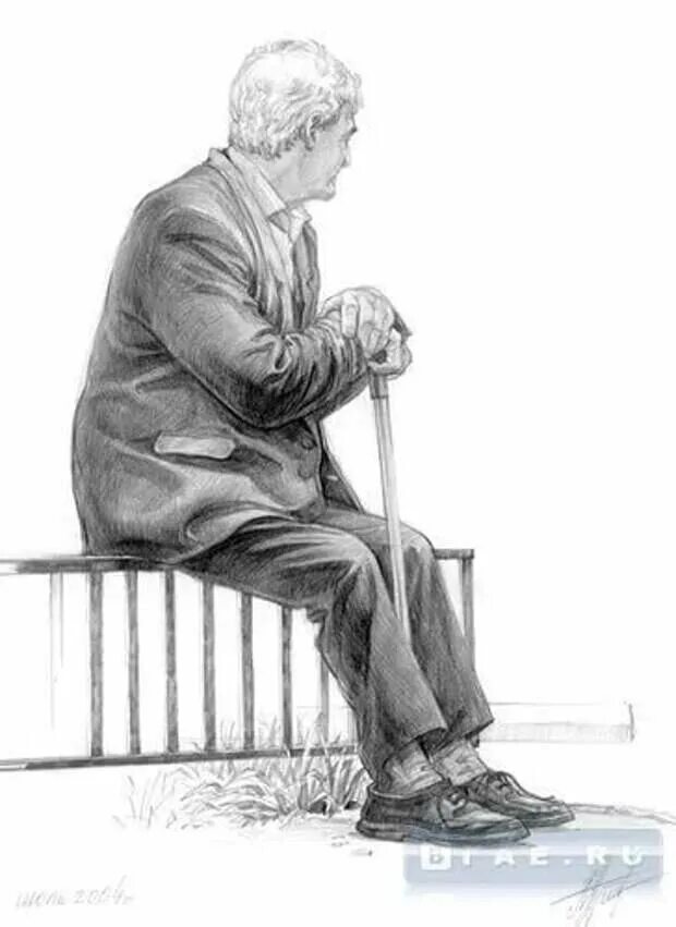 Пожилой человек карандашом. Старик сидит. Наброски пожилых людей. Нарисовать старика. Дедушка сидит.