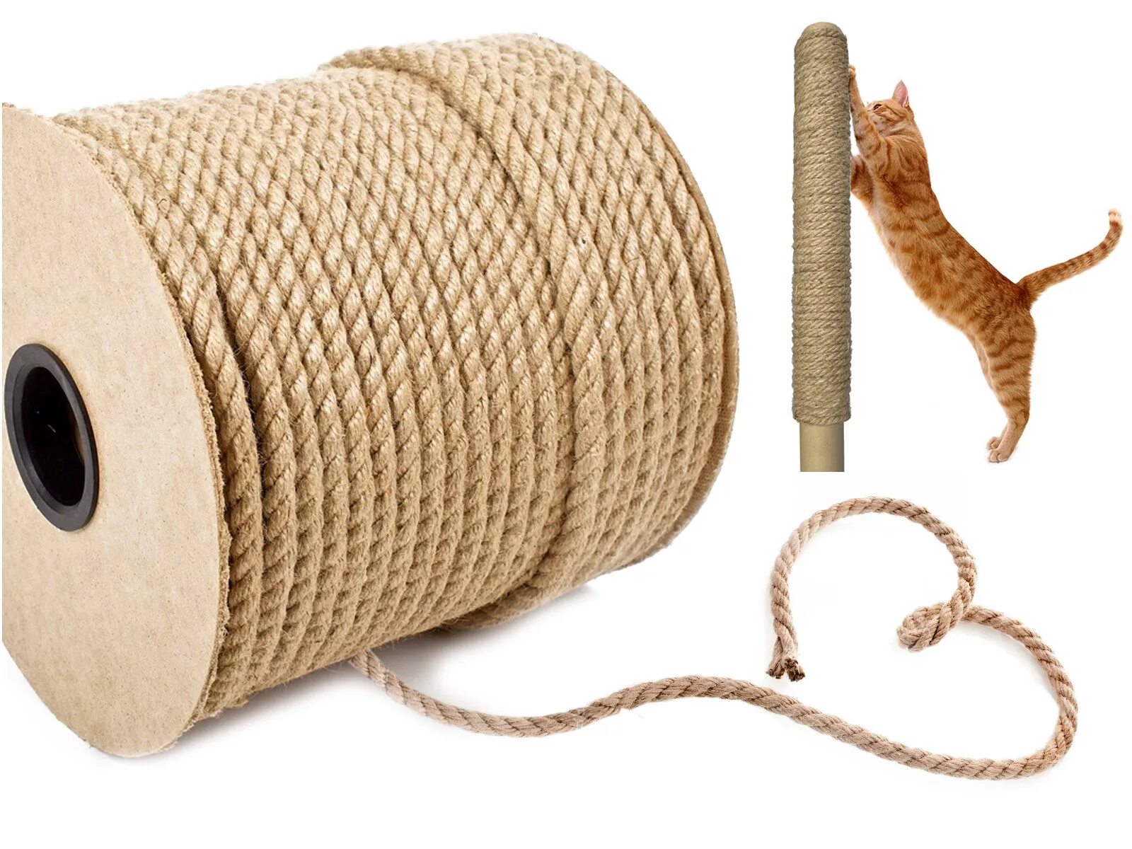 Плетеная веревка. 12 мм. Веревка для когтеточек для кошек. Канат для кроссфита. Линь швартов.