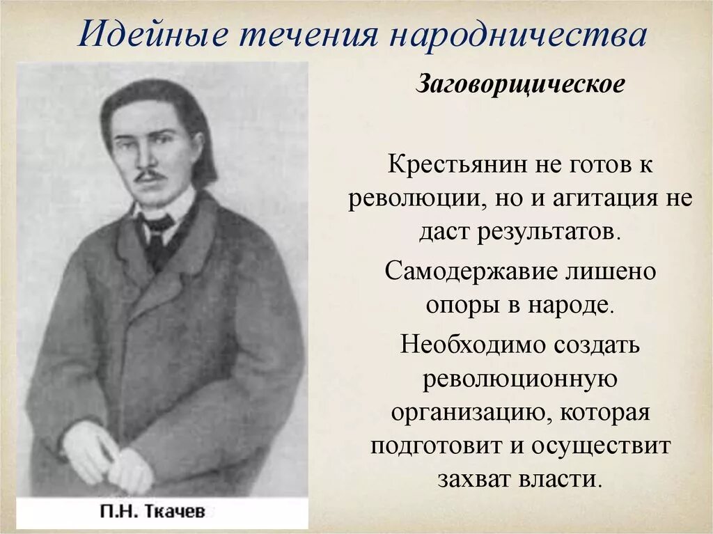 Идейные течения народничества. Заговорщическое народничество. Заговорщическое направление народничества. Заговорщическое течение в народничестве. Готов к революции