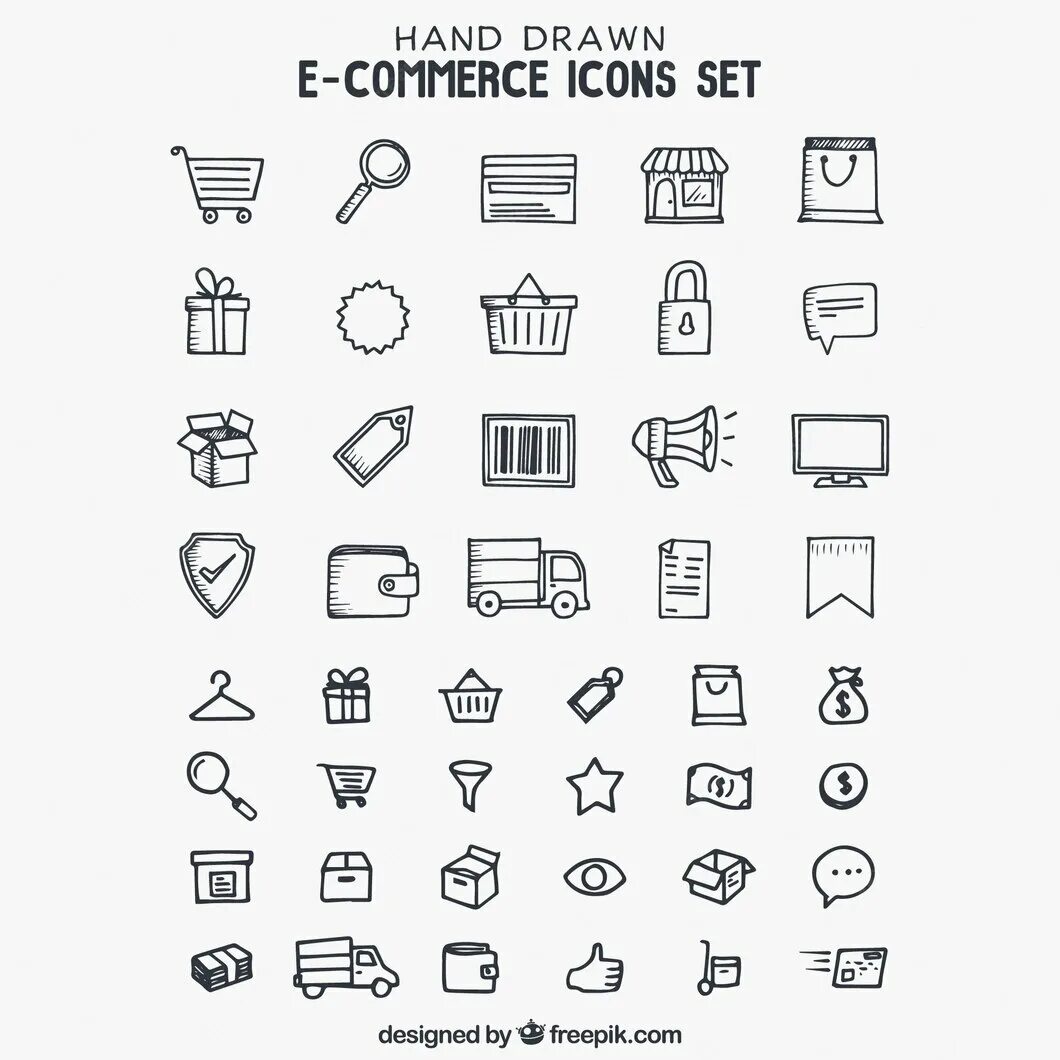 Набор иконок e-Commerce. Коммерция иконка. Набор иконок для магазина. Ручной набор иконок. Draw icons