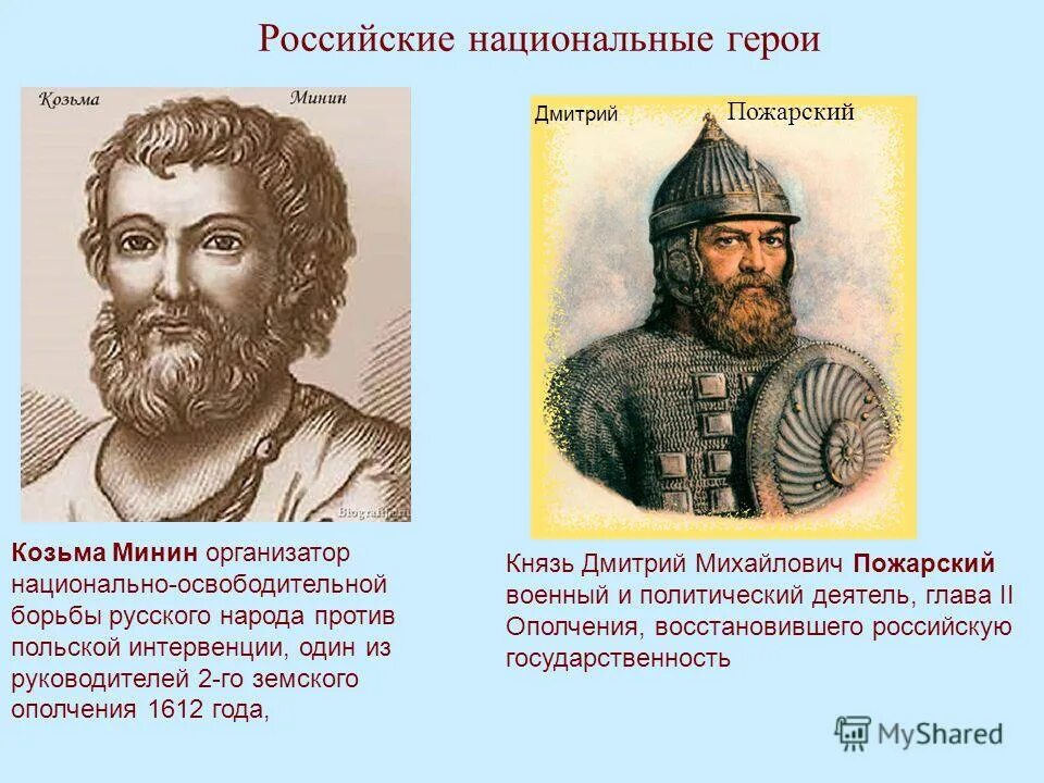 Память пожарского. Дмитрий Пожарский национальный герой России. Пожарский Дмитрий Михайлович 1612. Козьма Минин и князь Дмитрий Михайлович Пожарский. Пожарский Дмитрий Михайлович и Минин Кузьма.