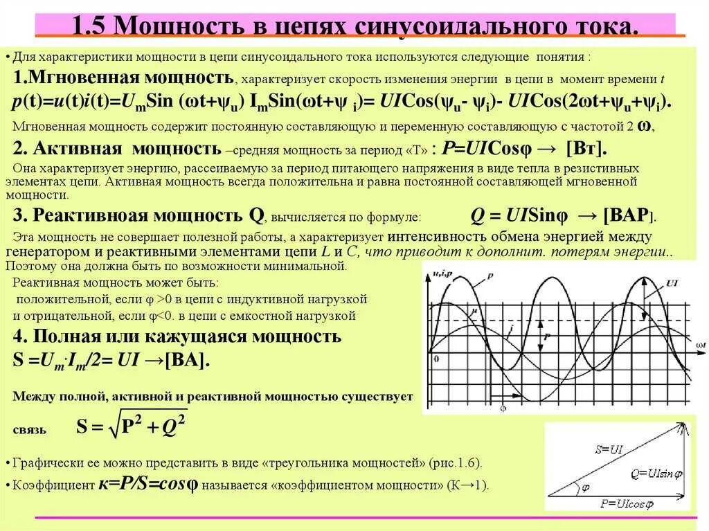 Полная мощность в цепях переменного синусоидального тока. Коэффициент мощности электрической цепи синусоидального тока равен. Активная мощность в цепи переменного тока синусоидального тока. Полная мощность цепи переменного тока.