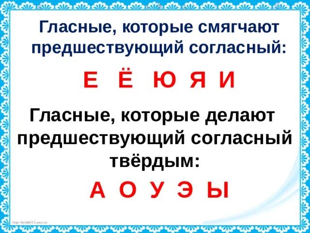 Какая гласная указывает на мягкость согласного. Какие буквы смягчают предшествующий согласный звук. Гласные буквы которые смягчают предшествующий согласный звук. Какие гласные смягчают предшествующие согласные. Гласные буквы смягчающие согласные.