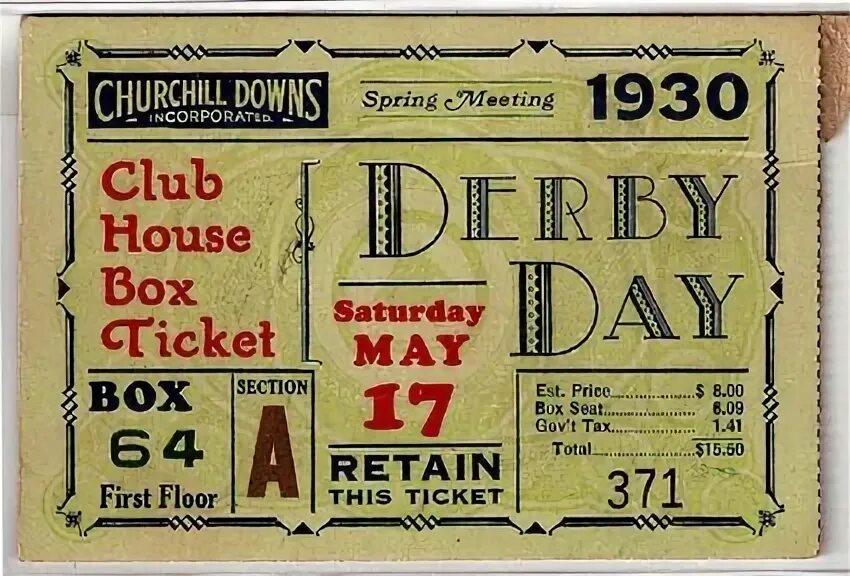 Buy tickets Derby. Ticket Design. Bank ticket 1930 USA.