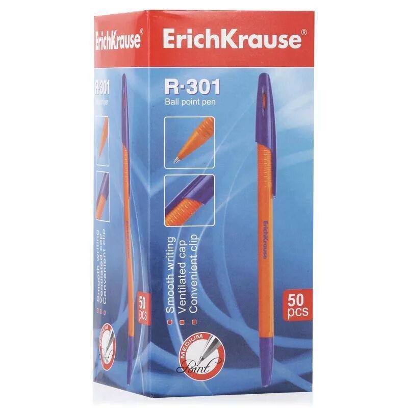 Сколько ручек в упаковке. Ручка Erich Krause 1 мм синяя упаковка 50 шт. Эрих Краузе 301 50 штук Ball point Pen. Упаковка ручек Эрих Краузе. Ручка шариковая Erich Krause упаковка.